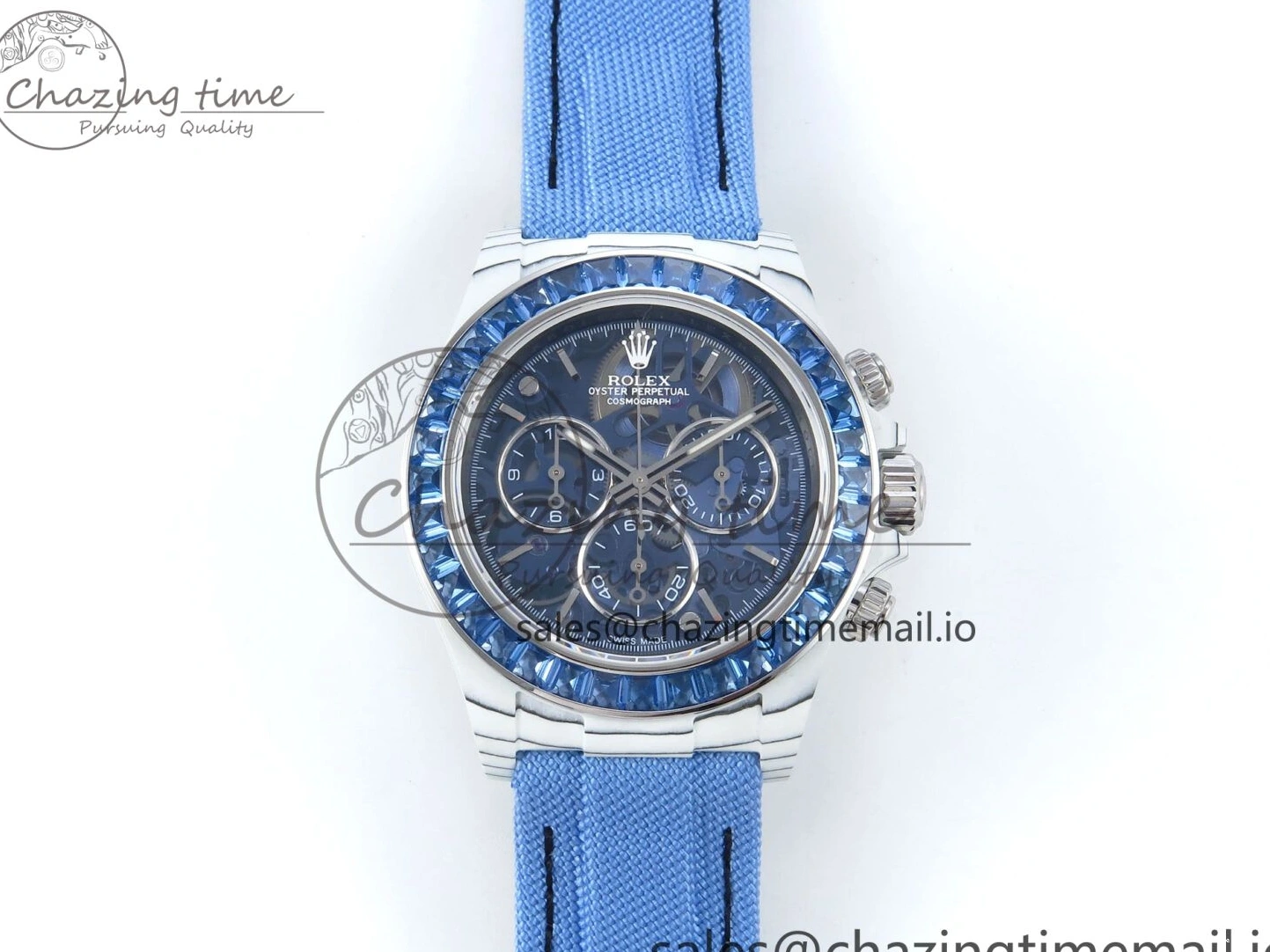 0501 Daytona ZIF REMOULD White Carbon GETF Best Edition Blue Skeleton Dial Blue Diamonds Bezel on Blue Nylon Strap DD Fashionable 366